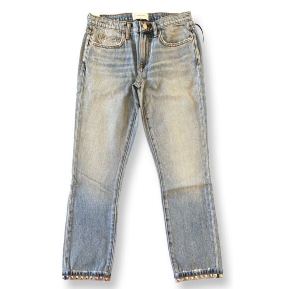 Current/Elliott NWT The Turnt Fling Studded Cuff Straight Crop Jeans Size 23 - Picture 2 of 13